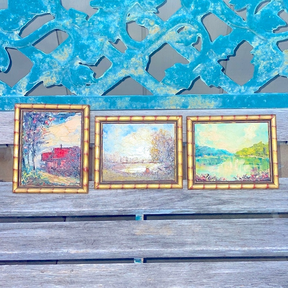 Impressionist Oil Paintings Landscapes Miniatures Gold Gilt Bamboo Frames Italy